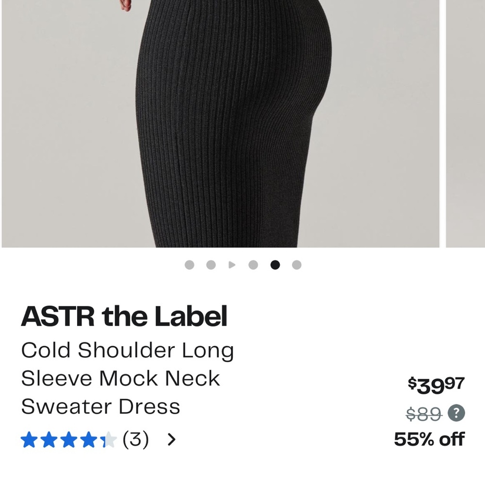 ASTR Cold Shoulder Mock Neck Midi Ribbed Bodycon Grey Sweater Size Large - Picture 5 of 9